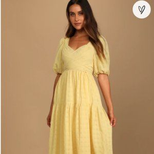 Yellow Puff Sleeve Tiered Midi Dress